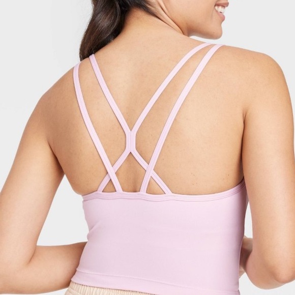 Light Pink Sports Bra Strappy Crop Top Target Workout Tank Criss Cross Straps - Picture 2 of 7
